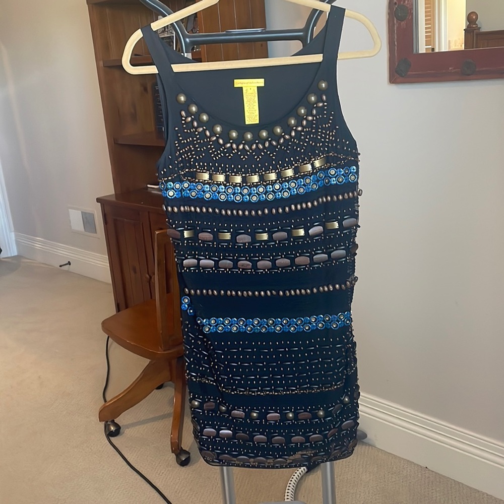 Catherine Malandrino beaded mini dress with wooden and enamel beads